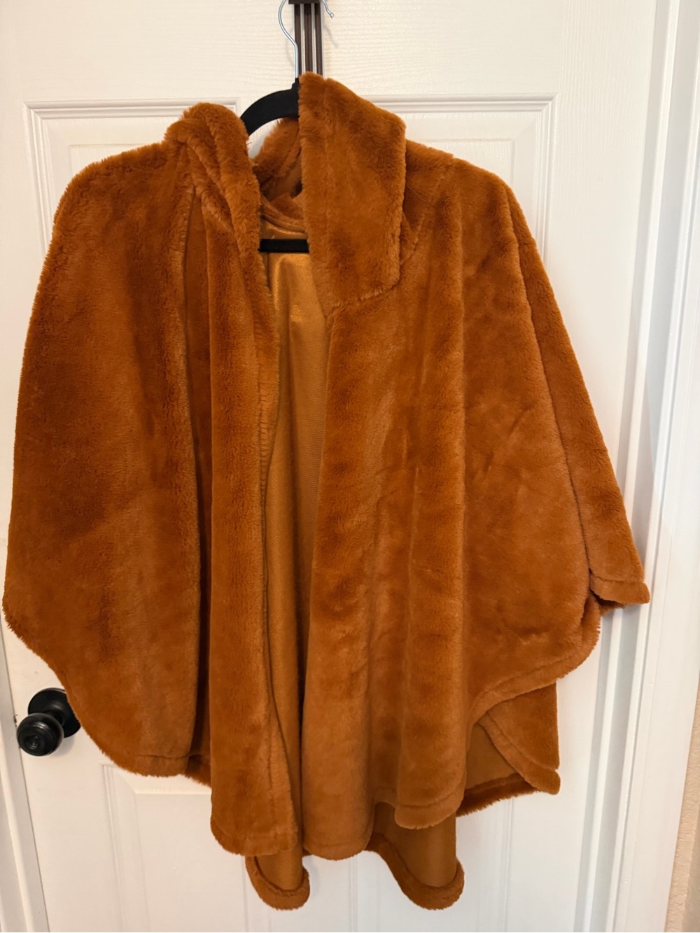Cozy Faux Fur Hooded Cape - Rust Brown